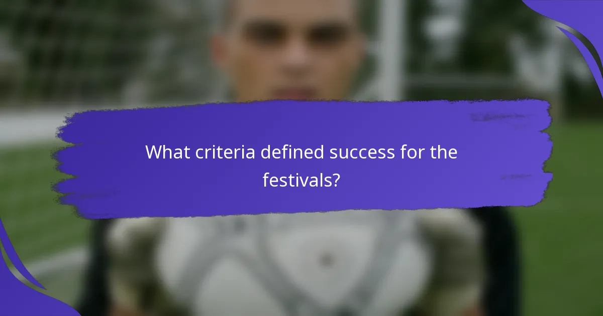 What criteria defined success for the festivals?